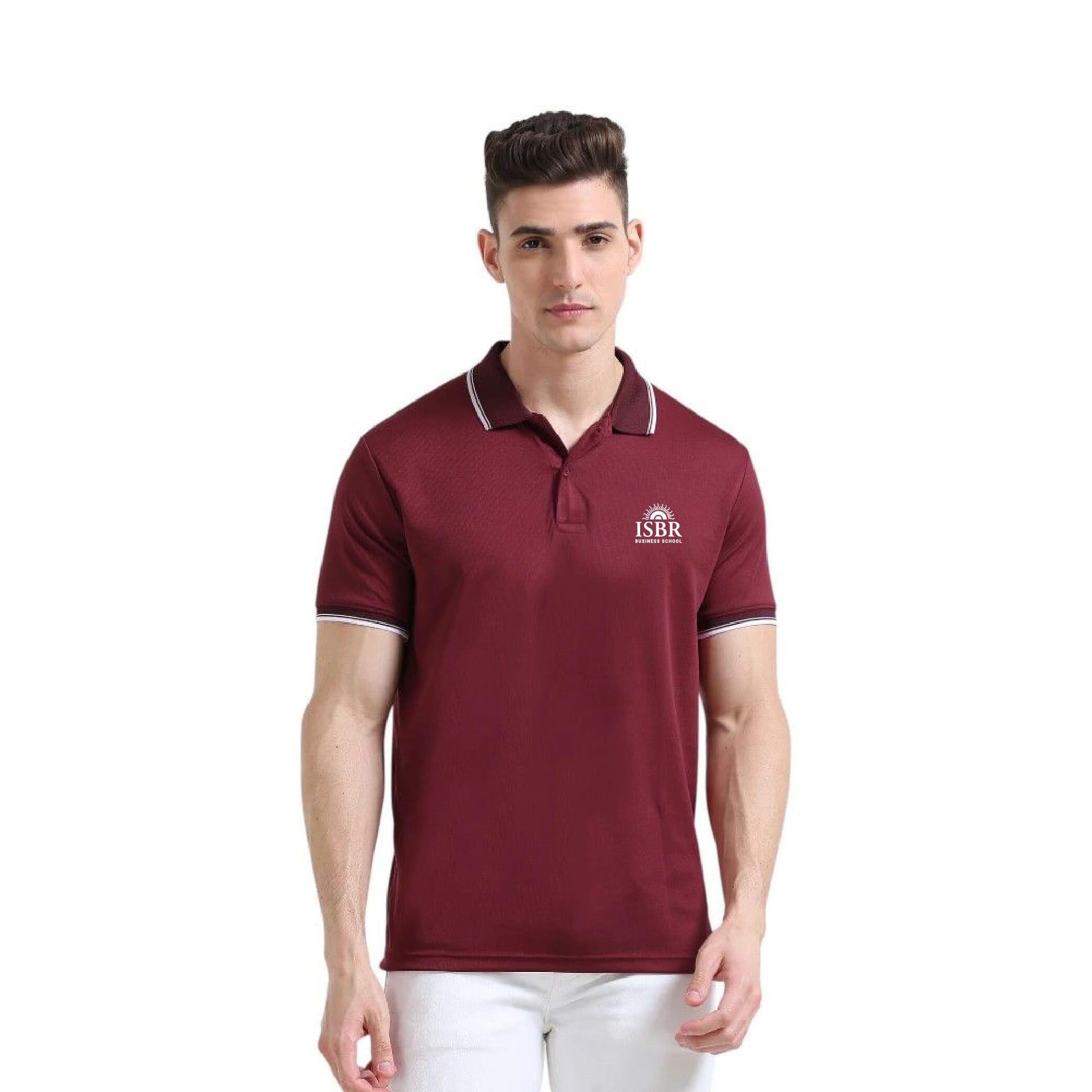 Greys&Blues PrimoKnit Polo Tshirt- Maroon with White Tipping